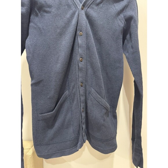 wings+horns Mens S Blue Waffle Knit Button Front V-Neck Cardigan Casual Thermal - Picture 2 of 6